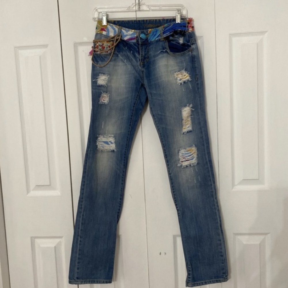 Desigual Straight Leg Jeans with Colorful Accents